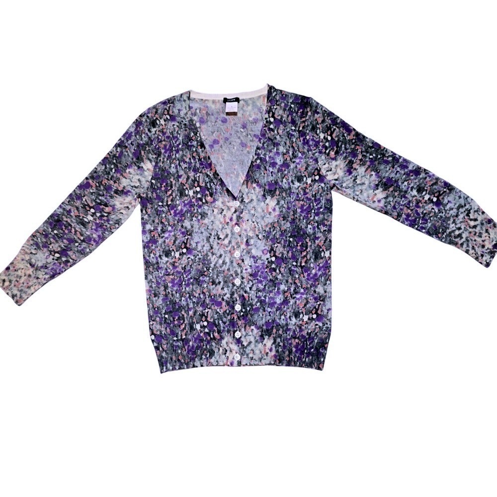 J.Crew 100% Merino Wool Caridgan Womens Medium Abstract Print V-Neck